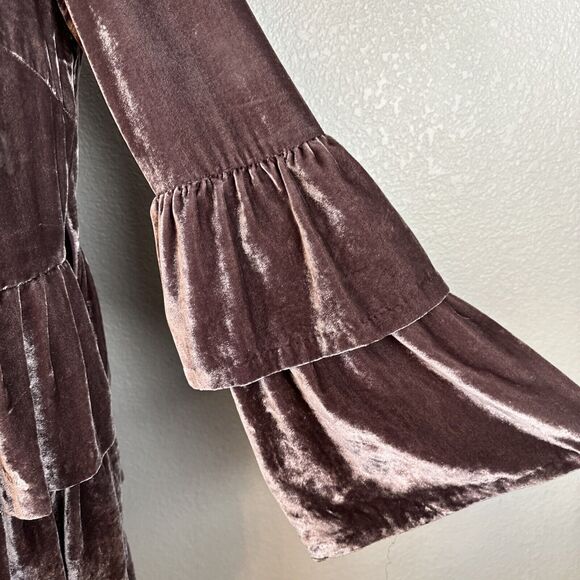 Banana Republic Olivia Palermo Womens Tiered Ruffle Velvet Dress Size 14 Brown - Picture 3 of 8